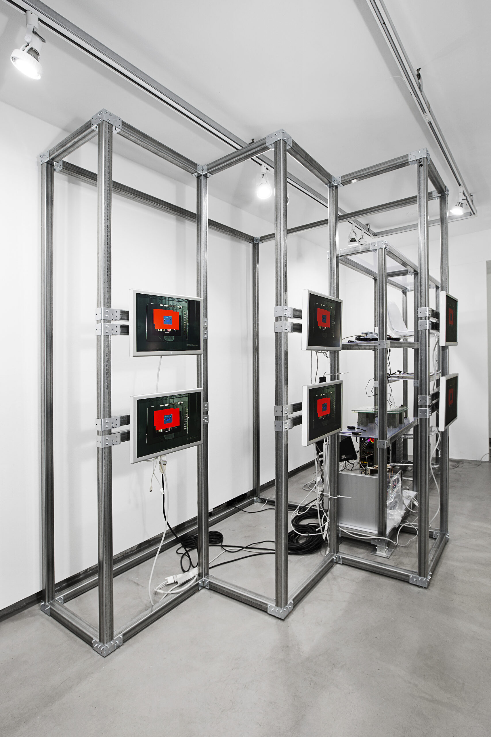 ‹Phoenix Phenotype Breeding›, 2018, 소프트웨어 프로그램, 서버컴퓨터, LCD, 감염된 하드디스크, 모뎀, LAN, 의자, 강철, 가변크기, «PPB» 공간 가변크기